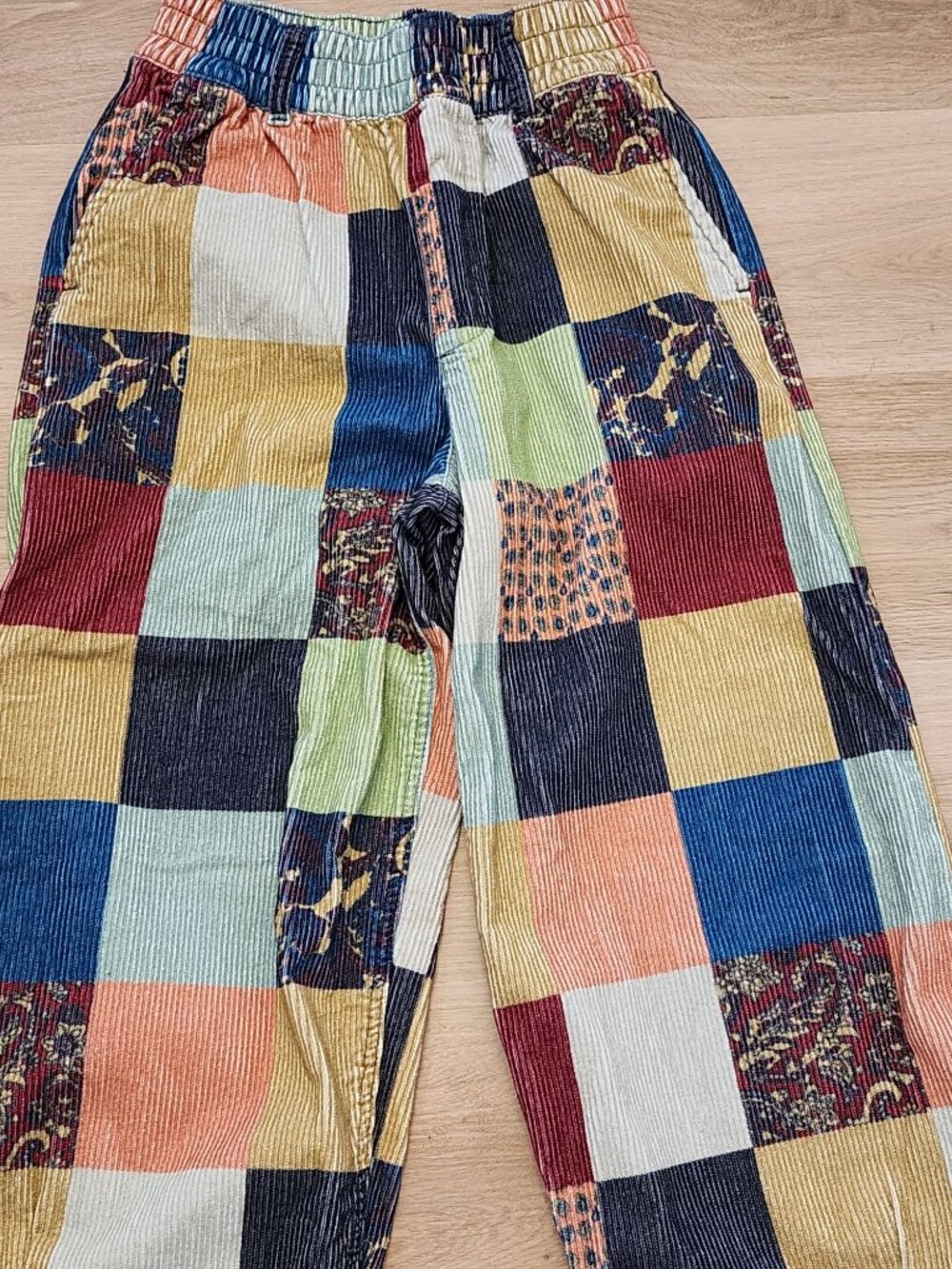 BDG Patchwork Corduroy Elastic Waist Pants Small Hippy Boho Retro Style - Picture 6 of 9